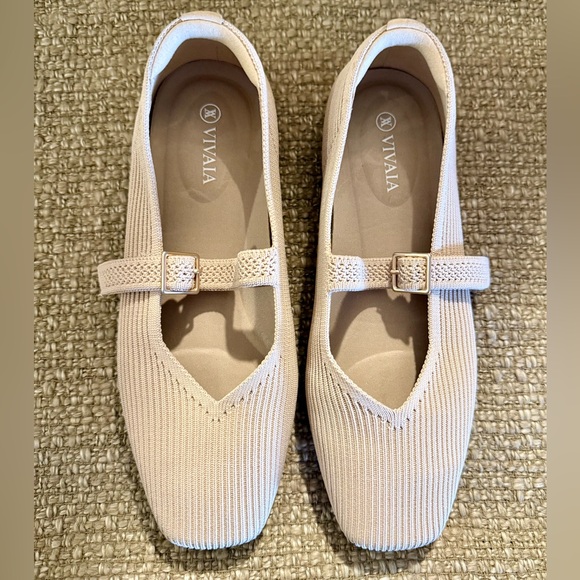 Vivaia Shoes - VIVAIA Square Toe Mary Jane Flats Size 7-7.5 in Almond
